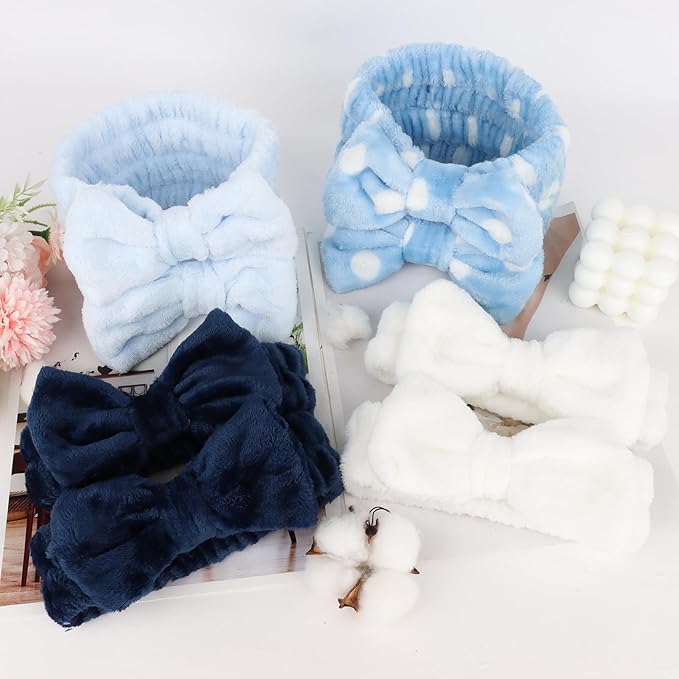 8 Pack Spa Headband for Washing Face Stocking Stuffers Skincare Headbands Bulk for Women Girls Soft Coral Fleece Hairband Cute Bow Headbands for Washing Face Makeup