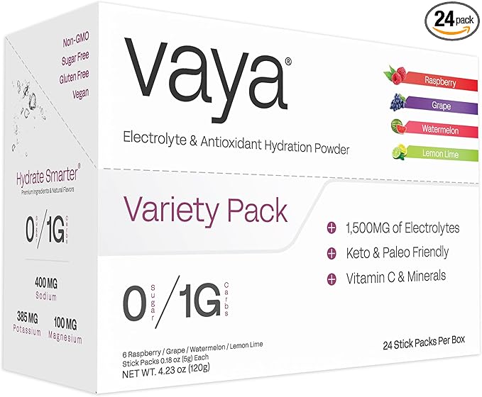 Vaya - Sugar Free Electrolyte Powder Packets – Give Your Body Instant Hydration - with Fasting Electrolytes – Great Tasting - Hydration Packets + Vitamin C - Variety Pack - 24 Stick Packs