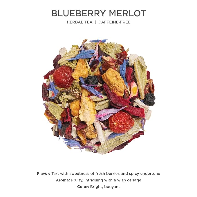 Tea Forte Blueberry Merlot Premium Loose Leaf Caffeine-Free Herbal Tea Blend Canister, Makes 35-50 Cups