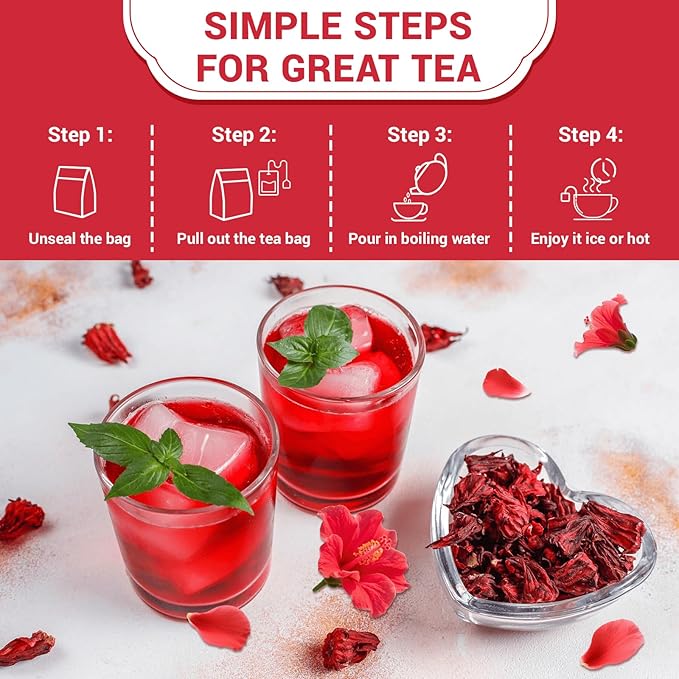 Hibiscus Tea Bags, Hibiscus Flower Herbal Tea - Caffeine & Sugar Free, 120 Teabags
