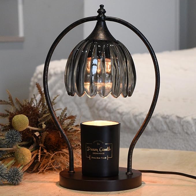 Candle Warmer Lamp, Vintage Dimmable Candle Warmer with Timer, Wax Melts Warmer for Jar Candles Birthday Gifts for Men & Women, House Warming Gifts New Home Decor for Bedroom Living Room, Gray Black