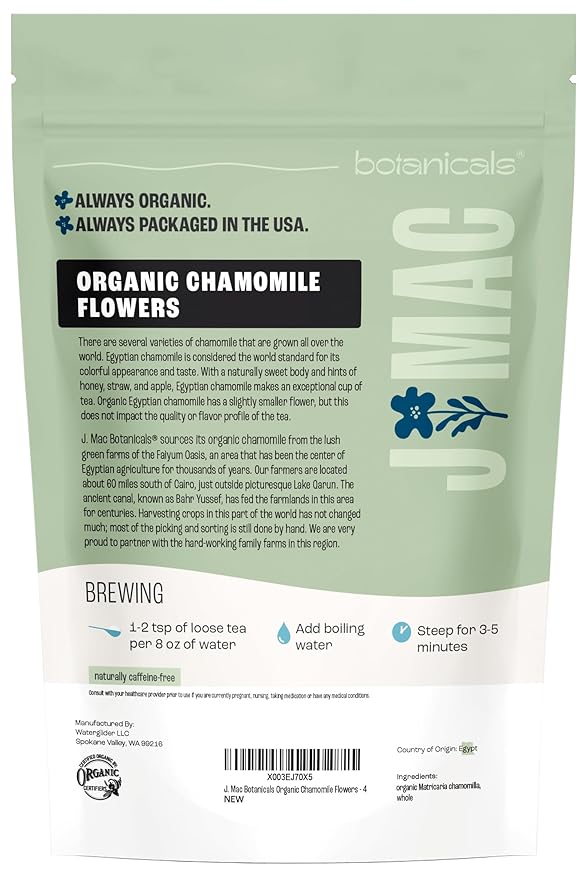 J Mac Botanicals, Organic Chamomile Flowers, Whole Dried Chamomile flower, Loose Leaf tea