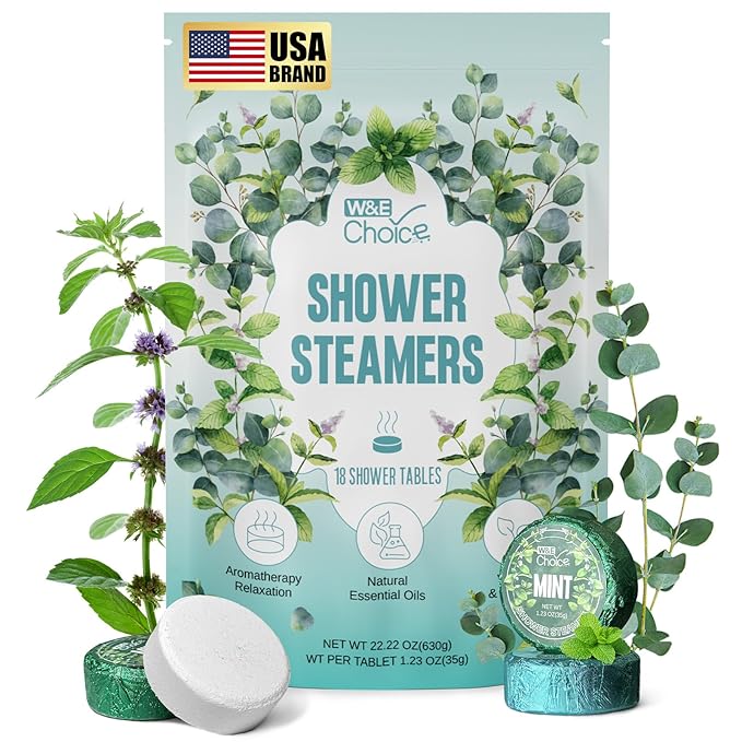 W&E Choice Shower Steamers Aromatherapy 18 Pcs- Shower Bombs Birthday Gifts for Women, Eucalyptus Mint Essential Oils for Daily Relaxation & Stress Relief, Gift for Women & Men, Mom, Teen