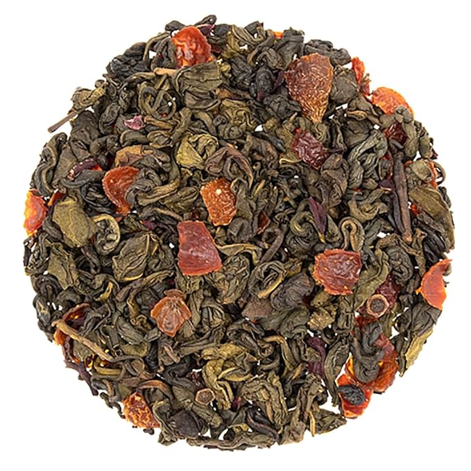 Pomegranate Hibiscus Flavored Green Tea | Loose Leaf 4oz | Hunan Sencha Style Tart Fruity Herbal Blend | Hot or Iced | English Tea Store Premium Tea