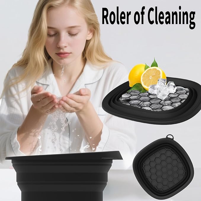 Face Bowl for Ice with Built-in IceTray,Collapsible Silicone Face Ice Bowl – Cold Plunge Therapy for Skin Tightening & Facial Treatment– Portable Spa Tool for Home & Travel(Black)