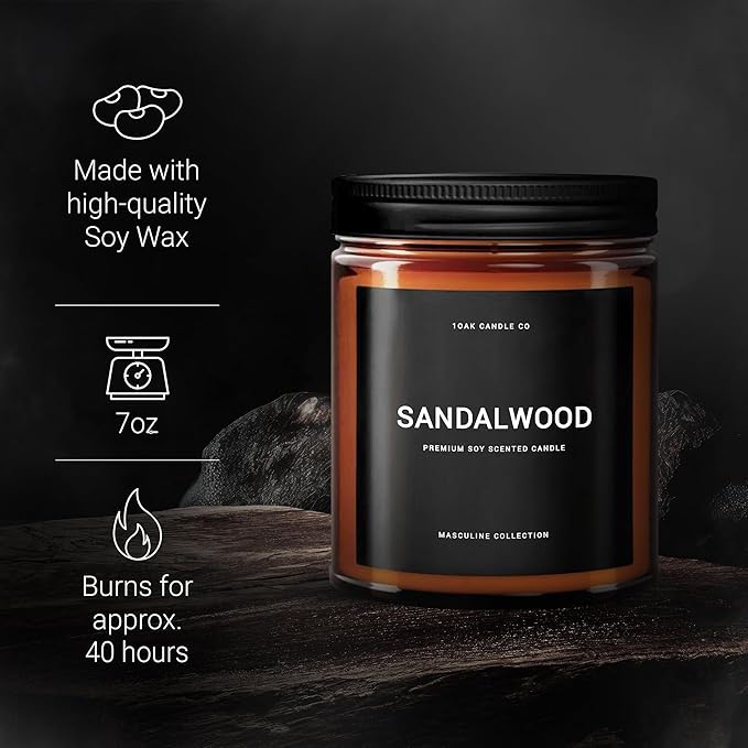 1OAK Scented Candles for Men - Sandalwood Candles - Mens Candle for Home - Masculine Candle - Long Burning Premium - Soy Wax