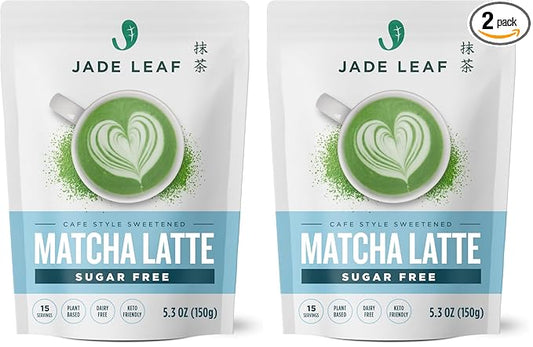 Jade Leaf Matcha Organic Cafe Style Sugar Free Matcha Latte Green Tea Powder, Premium Barista Crafted Mix, Authentically Japanese, 15 Servings (5.3 Ounce Pouch) (Pack of 2)