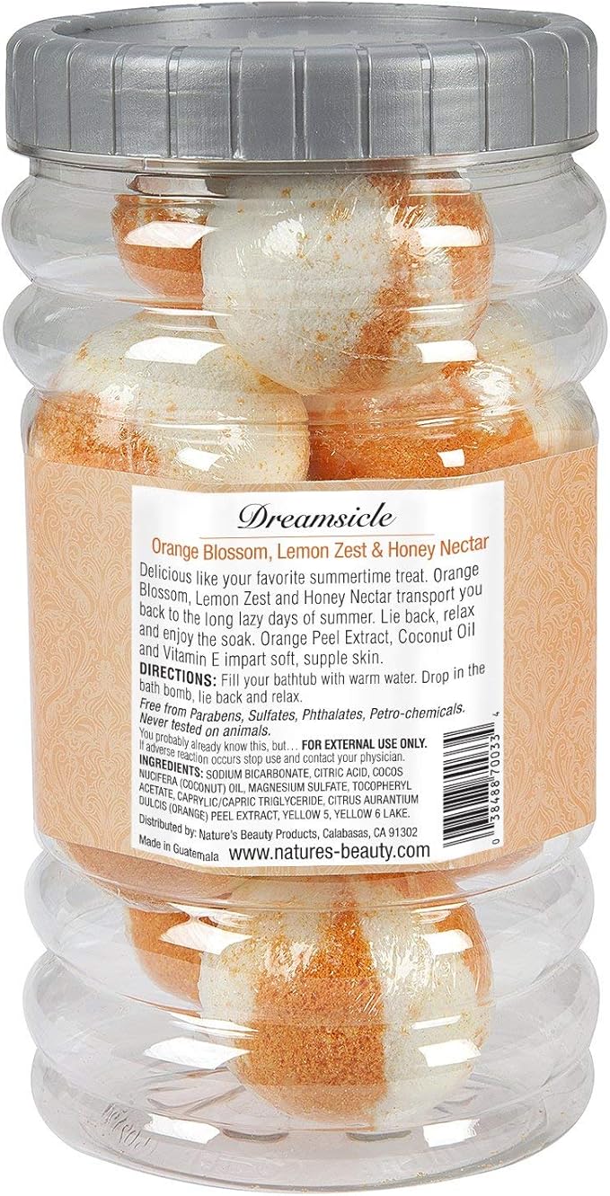 Nature's Beauty Dreamsicle Bath Bomb Gift Set Multi-Pack - Orange Blossom, Lemon Zest & Honey Nectar Scent Made w/Orange Peel Extract, Coconut Oil + Vitamin E, 17.5 oz |10 ct ea (2 Pack)