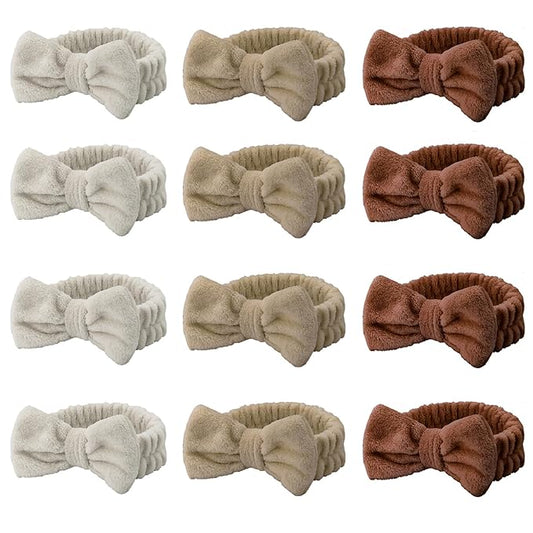 Casoty 12 Pcs Skincare Spa Headband, Hair Band for Washing Face, Soft Coral Fleece Makeup Headband for Girls, Hair Bow Bands, Fluffy Headbands for Face Washing Shower Skin Care Yoga
