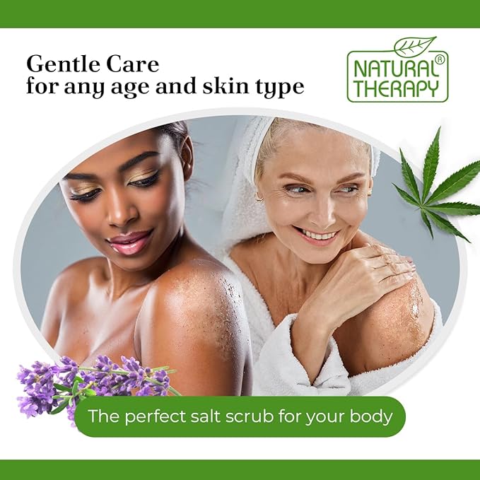 Natural Therapy Hemp & Lavender Salt Scrub – Exfoliating Body Scrub for Women – Moisturizing and Nourishing Skin – with Pure Oils and Dead Sea Minerals (23.28 Oz)