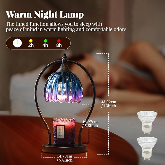 Timer Candle Warmer Lamp: Dimmable Candle Warmer Wax Melts Warmers for Jar Candles with 2 Bulbs, Birthday Gifts for Men Women, House Warming Gifts New Home Decor for Bedroom Living Room