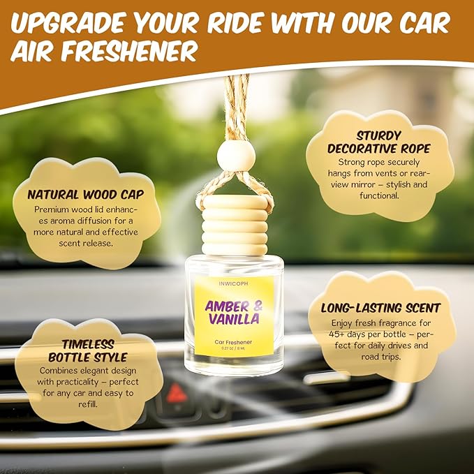 Car Air Freshener Diffuser 6 Pack Hanging Air Freshener, Hanging Air Fragrance Essential Oil Diffuser, Long Lasting Fragrance Fresheners Scents for Women