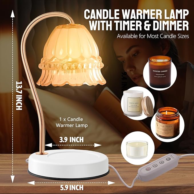 GEEZO Fragrance Candle Warmer Lamp,Electric Candle Warmer with Timer & Dimmer,Mom Christmas Birthday Gifts for Women, House Warming Gifts New Home Bedroom Decor