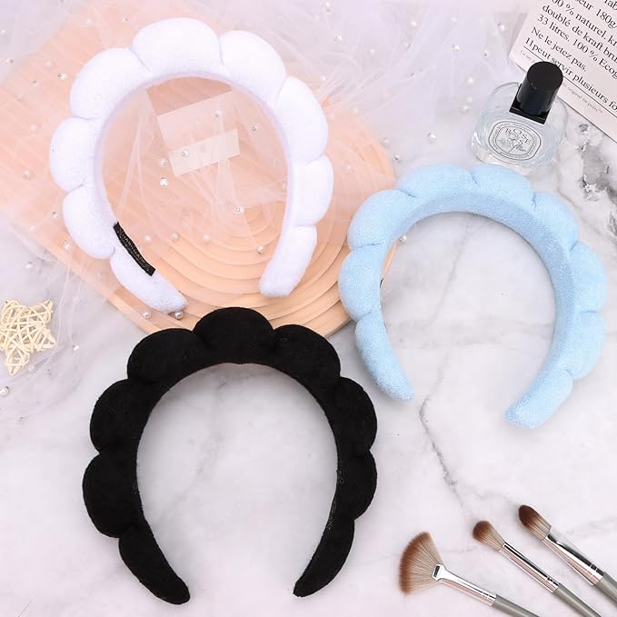 3 Pack Hairband for Washing Face, Skincare Headbands Makeup Headband Sponge Face Wash Headbands, Terry Cloth Headbands Puffy Hair Band for Women, One Size, 3 Count (Pack of 1)