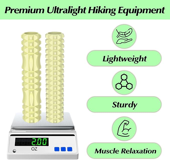 Trekking Poles Massage Roller for Hiking – Ultra Light Muscle Recovery Tool for Hikers & Backpackers – Fits Most Hiking Poles with Removable Sections – Portable, Durable & Easy to Use (2 Pcs)
