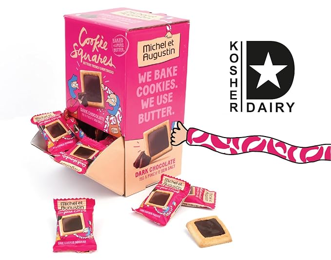 Michel et Augustin Cookies, Individually Wrapped Snacks, Changemaker Gift Box, Dark Chocolate & Sea Salt Shortbread, Bulk Snacks, 40 French Butter Cookies per Box