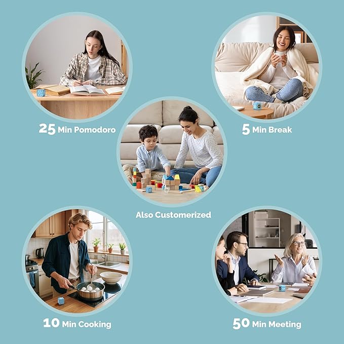 KADAMS Pomodoro Cube Timer Productivity Visual Timer - 5/10/25/50 Min Rotating Countdown (Blue)