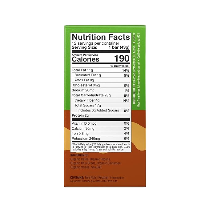 Bearded Brothers Organic Vegan Protein Energy Bars - Gluten Free, Paleo, Fiber, Whole 30 | Non GMO, Soy Free, Low Snacks | 12 Pack Vanilla Pecan