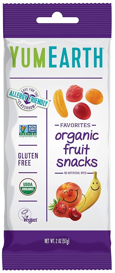 YumEarth Organic Fruit Snacks,Fruit Flavored Snack Packs, Allergy Friendly, Gluten Free, Non-GMO, Vegan, No Artificial Flavors or Dyes 2oz (Pack of 12)