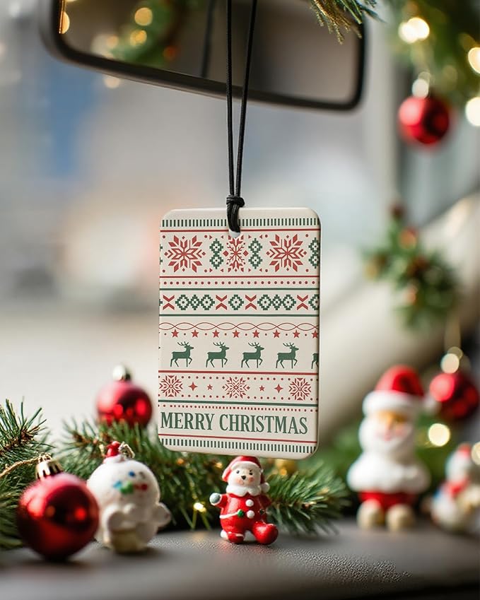 Red and Green Boho Christmas Berry Car Air Freshener 4 Pcs, Retro Red Christmas Bow Snowflake Hanging Air Freshener for Cars Closet Drawer Books, Xmas Car Accessories Mirror Decor for Women