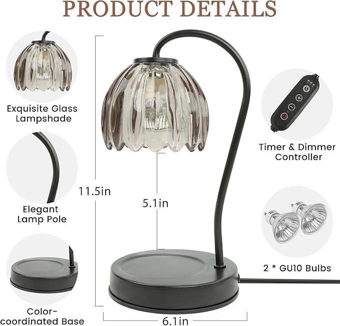 Vintage Candle Warmer Lamp, Dimmable Candle Warmer with Timer & 2 Bulbs - Electric Candle Lamp Wax Warmer for Scented Jar Candles, Housewarming Gifts New Home Decor