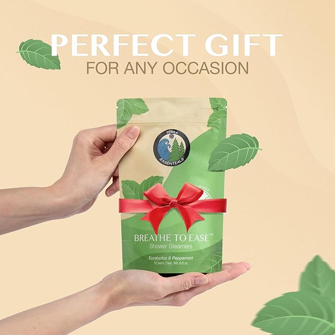 Breathe to Ease Shower Steamers by Terra Essentials – 12 Showers Aromatherapy Tablets with Eucalyptus & Mint, Natural, Made in USA, Stress Relief & Relaxation Gift