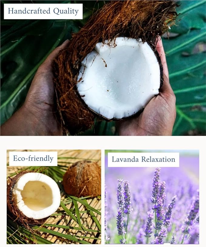 Eco-Friendly Lavender Coconut Shell Candle β 100% Natural Coconut & Soy Wax, Wooden Wick, Hand-Poured, 6oz, Sustainable Handmade Gift