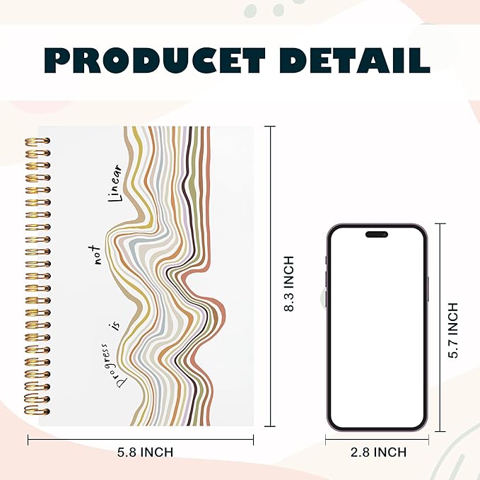 BearCake Positive Affirmations Gifts, Inspirational Motivational Notebook Journal Inspirational Gifts for Women,Progress is not Linear Hardcover Spiral Notebook 5.5x8.3