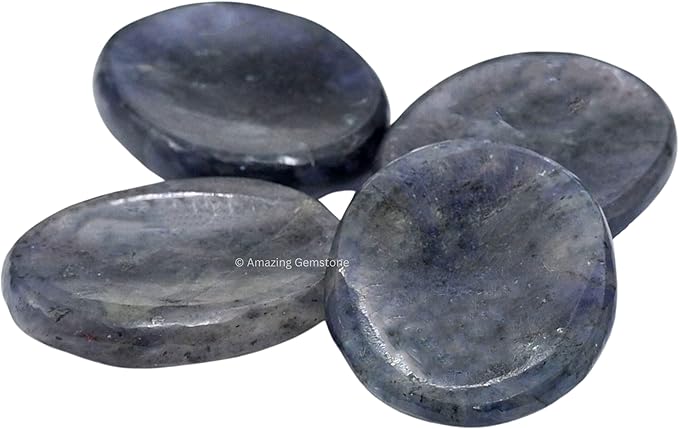 Amazing Gemstone Iolite Worry Stone, Healing Crystals - Piedra Crystal Fidget for Gift, Meditation, Calming, Relaxation, Stress Relief