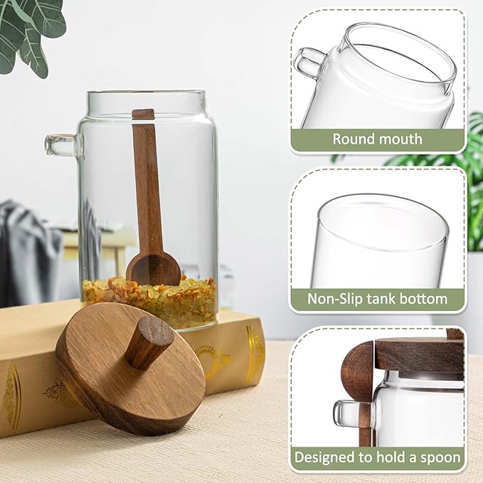 Suclain 2 Set Glass Bath Salts Jar with Wooden Lids and Scoop Bath Salt Container Food Airtight Storage Containers for Sugar Coffee Bean Candy Spice, 26oz