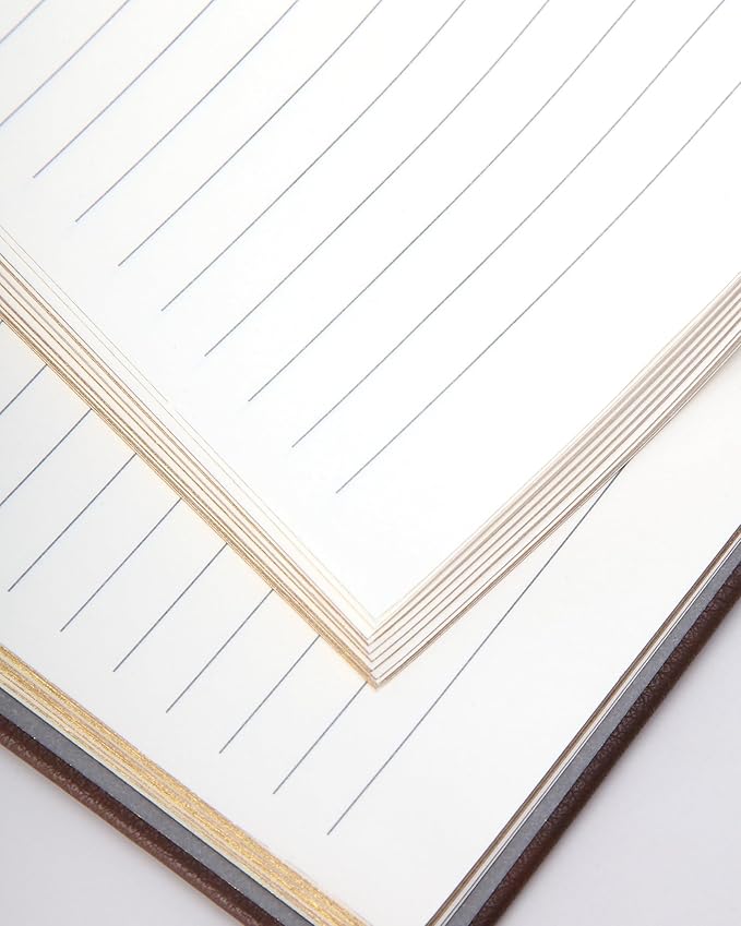 Eccolo Large Lined Journal Notebook, Flexible Cover, Writing Journal, 256 Ruled Ivory Pages, Ribbon Bookmark, Lay Flat, Desk Size for Work or School, Size 8X10, Brown Leatherette