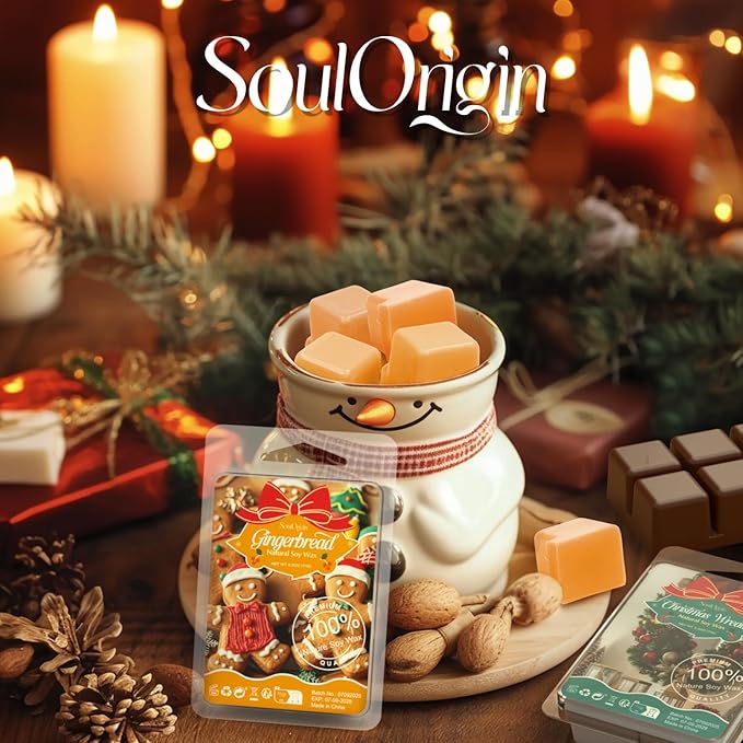 Christmas Scented Wax Melts, Holiday Scented Wax Melts, Strong Scented Soy Wax Cubes/Tarts for Warmer, Candle Wax Melts for Home, Mistletoe, Christmas Wreath, Cranberry, Gingerbread,8x2.5oz