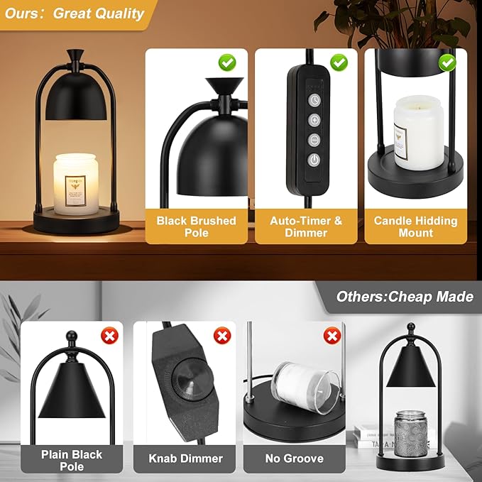Hong-in Black Candle Warmer Lamp with Timer - Electric Wax Melts Warmer for Candle Jars, Cozy Home Decor House Warming Gifts for Women