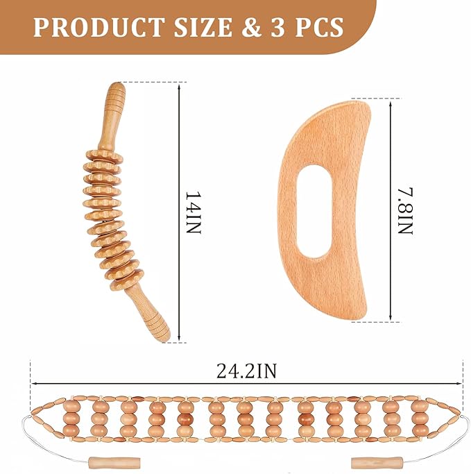 3PCS Wood Therapy Massage Tools, Lymphatic Drainage & Body Sculpting Wooden Massager, Maderoterapia Anti-Cellulite Tool for Deep Tissue Massage, Pain Relief & Muscle Recovery