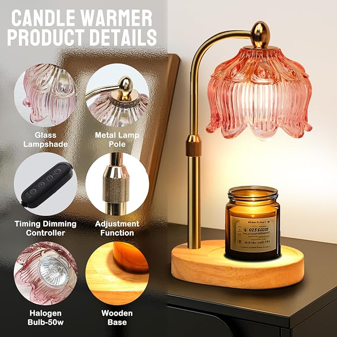 GEEZO Fragrance Candle Warmer Lamp,Electric Candle Warmer with Timer & Dimmer,Mom Christmas Birthday Gifts for Women, House Warming Gifts New Home Bedroom Decor
