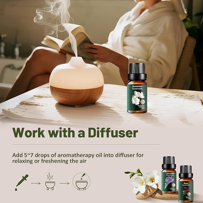 Floral Essential Oils Set Pure, Mumianhua Lavender, Rose, Jasmine, Ylang Ylang, Gardenia, Freesia - Natural Women's Classic Aromatherapy Gift Set for Diffuser, Humidifier, Candle & Soap Making 6x10ml