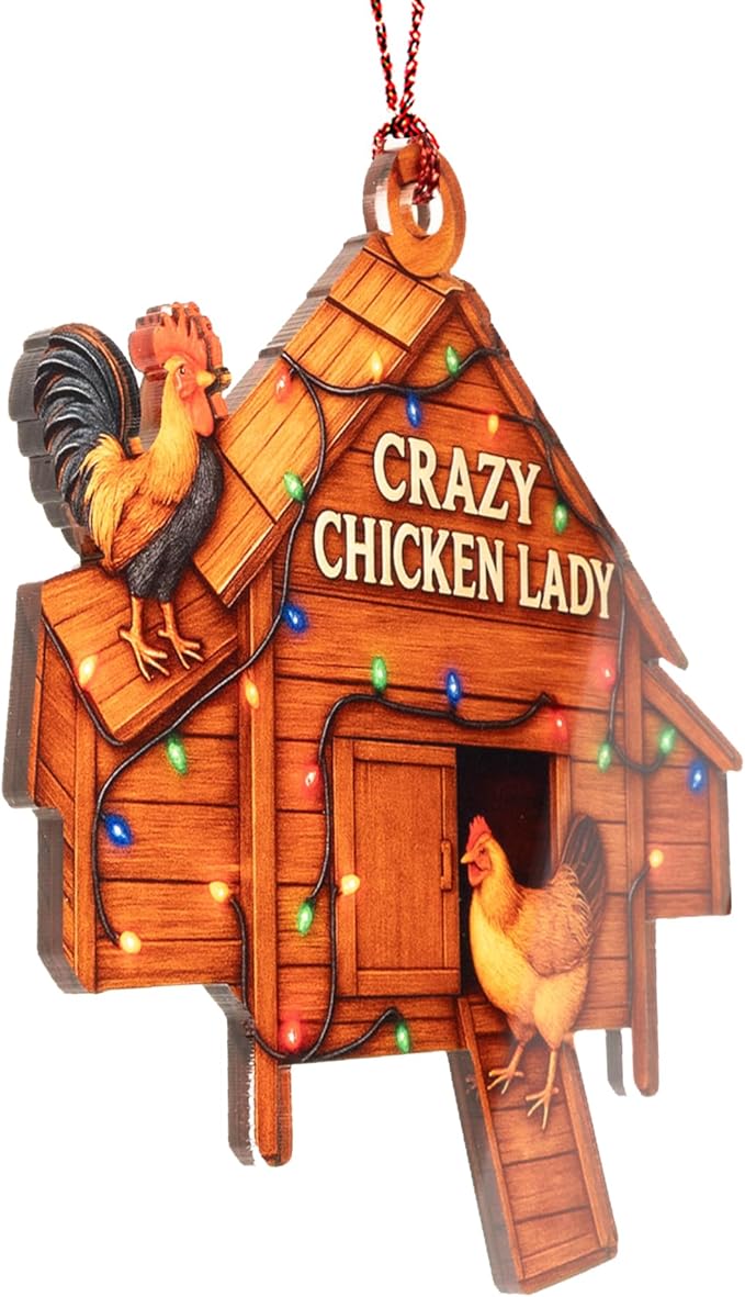 Chicken Christmas Ornament – Funny Farm Decor – Backyard Chicken Lover Gift – Merry Chick-Mas Rooster Hen – Farmhouse Holiday Tree Decoration – Rooster Ornament RUSATEN Chicken2