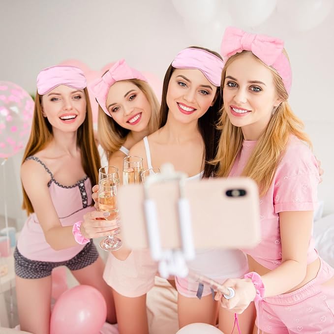 WHAVEL 6 Pack Pink Spa Headband for Washing Face, Skincare Headbands Microfiber Pink Party Favors Sleepover (Type 14)