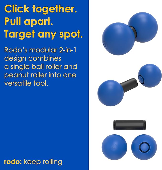 Rodo 2-in-1 Firm Peanut & Lacrosse Ball Roller | Deep Tissue Massage Tool for Fascia, Plantar Fasciitis, HIPS & Back | Mobility & Recovery Roller | Compact, Travel-Friendly, Pilates, Therapy Ready