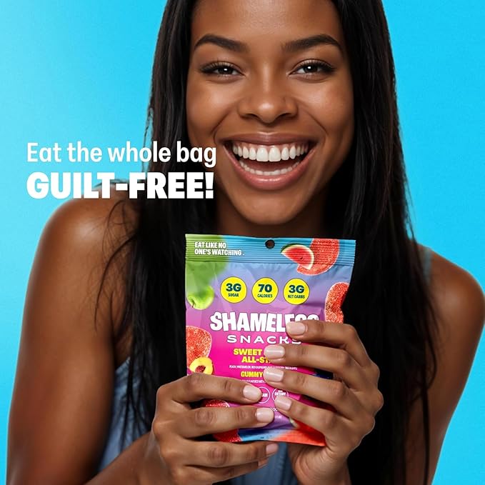 Shameless Snacks Sweet & Sour Allstars – Candy Variety Pack | Sour Gummy Candy | Healthy Vegan Snacks | Low Sugar Fruit Snack | 6-Pack, Gluten Free | Red Raspberry, Watermelon, Peach, Green Apple, Blue Raspberry