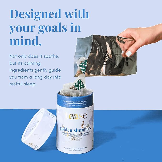 Tease Tea Herbal Sleep Tea - Golden Slumbers Calming and Relaxing Tea, Best Sleep Aid Tea, Caffeine Free Calming Tea Made with Rooibos, Lemon, and Peppermint for a Better Quality Deep Sleep
