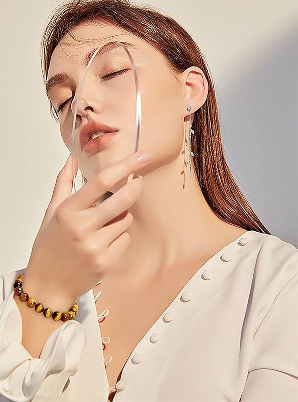 AD Beads Handmade Gemstone Stretch Elastic Bracelet Crystal Healing Reiki Nature's Beauty and Spiritual Essence Unisex (4mm, Yellow Tiger's Eye)