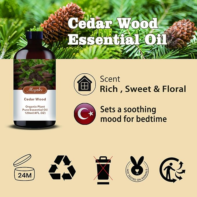Cedarwood Essential Oil-Cedarwood Fragrance Oil 4.33oz (130ml)-100% Pure Natural Scent for Diffusers, Candles, Soap Making & Aromatherapy-Relaxing Home & Gift Essential Oil for Bath, Massage