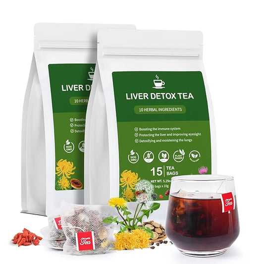 Liver Detox Tea, Chinese Kidney and Liver Cleanse Detox Herbal Tea Support Kidney Healthy Function with 11 Precious Ingredients Formula (30 Bags/2 Pack)