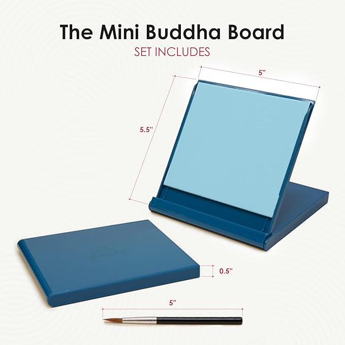 Mini Buddha Board Art Set: Water Drawing Writing Board w/ Mini Water Brush for Mindfulness & Meditation – Zen Based Drawing Board - Painting & Art Supplies – Ideal Relaxation Gifts (5” x 5”,Aqua)