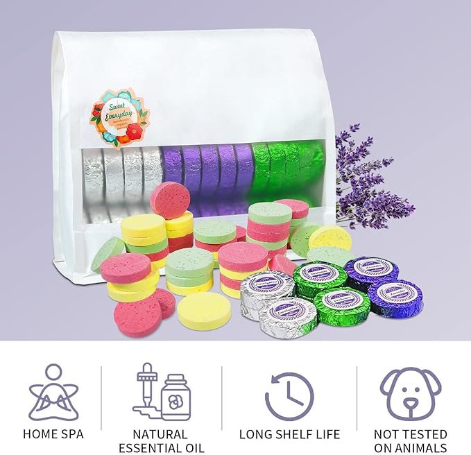 Shower Steamers Multi-Quantity Packed (45PCS) Women/Men Gift Set–Lavender, Verbena, Eucalyptus Aromatic Shower Bombs, Individually Wrapped Tablets for Mother's Day & Anniversaries