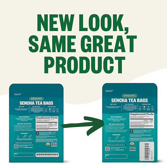 FGO Organic Japanese Sencha Green Tea, 20 Count, Eco-Conscious Tea Bags, Resealable Bag, Packaging May Vary (Pack of 1)