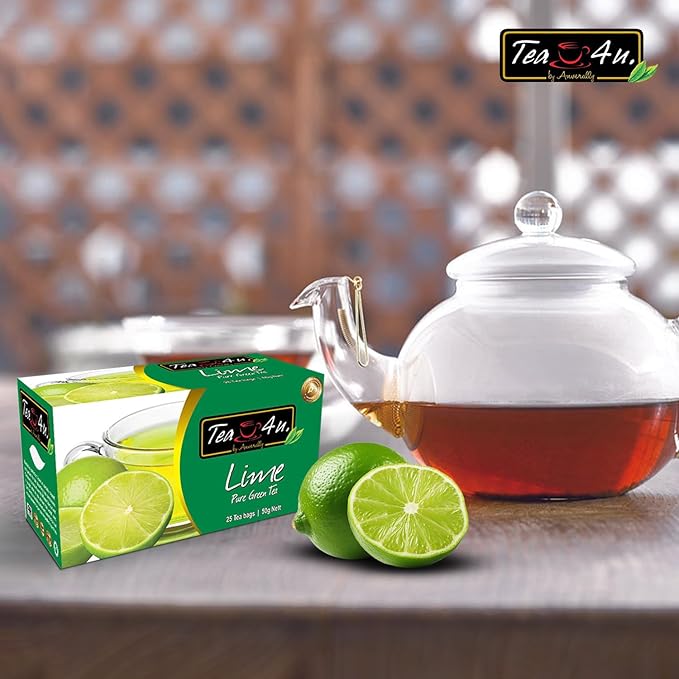 Tea4u Lime Green Tea - Smooth Blend of Lime Flavor - Hand Picked Leaves - Keeps You Hydrated with Refreshing Aroma - 25 Teabags