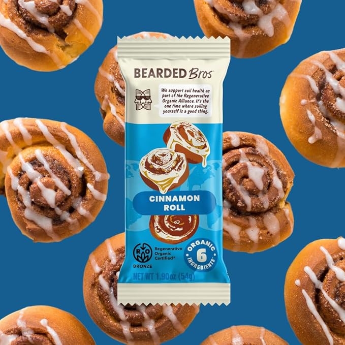 Bearded Brothers, Organic Vegan Protein Energy Bars, Cinnamon Roll (10 Pack) - Gluten Free, Paleo, Fiber, Whole 30, Non GMO Low Glycemic Snacks