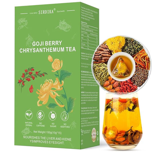 Goji Berry Chrysanthemum Tea for Liver Health, Dandelion Wolfberry Tea Bags, 8 Excellent Raw Material Formulas, Liver Cleanse & Detox Herbal Tea Bags, Vegan, Sugar-Free & Caffeine-Free (1BOX (15Bag))